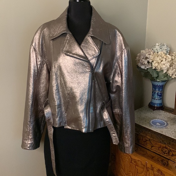 Bronze Gold Leather 1980s Glam Rock Leather Jacket - Picture 6 of 14